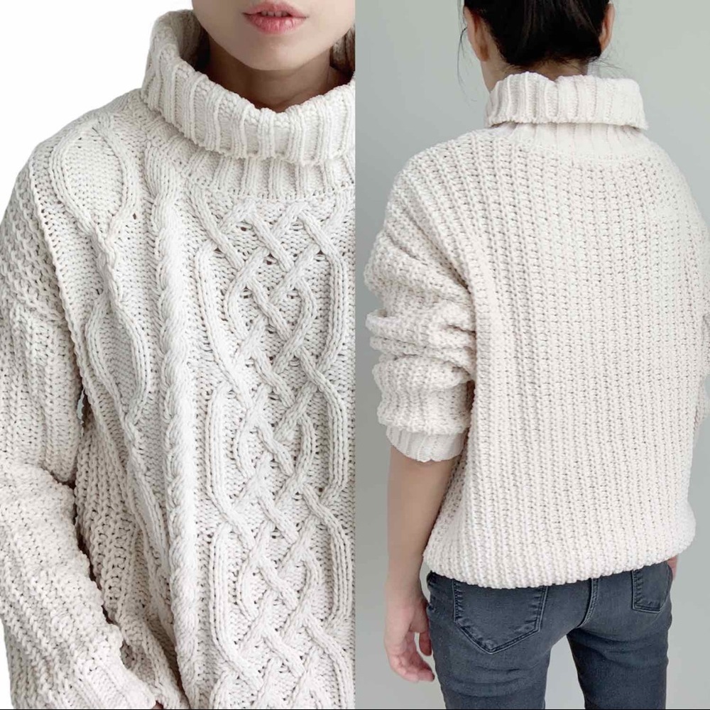 CABLE KNIT FISHERMAN SWEATER - ECRU - Picture 9 of 12